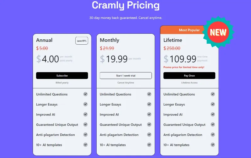 Cramly AI Review: Cramly AI Pricing Plans